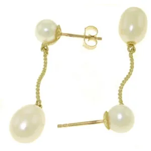 10 Carat 14K Solid Yellow Gold Danglings Earrings Natural Pearl