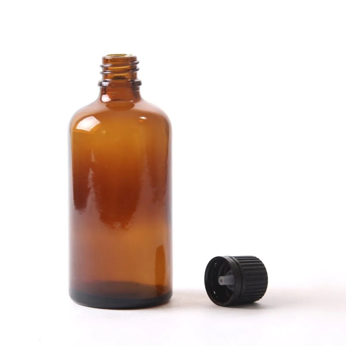 100ml Amber Glass Boston Round Bottle (With Black Tamper Evident Cap)