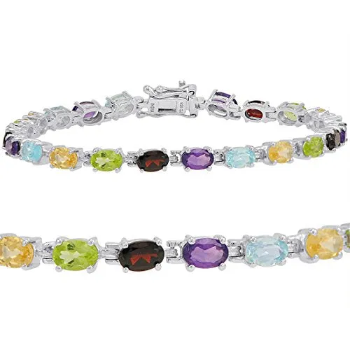 10ct TGW Multi Gemstone Tennis Bracelet in Sterling Silver