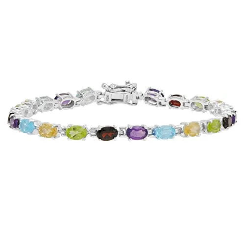 10ct TGW Multi Gemstone Tennis Bracelet in Sterling Silver