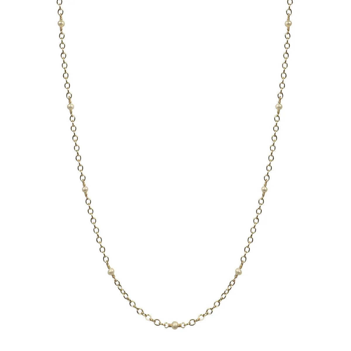 10K Gold Open Link  Beaded Chain with Pearl