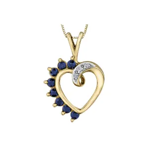 10k Yellow Gold Diamond & Blue Sapphire Heart Necklace