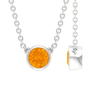 1/4 CT Genuine Orange Sapphire Solitaire Gold Necklace in Bezel Setting