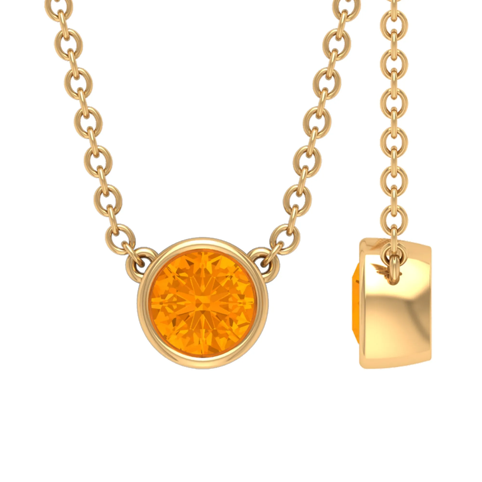 1/4 CT Genuine Orange Sapphire Solitaire Gold Necklace in Bezel Setting