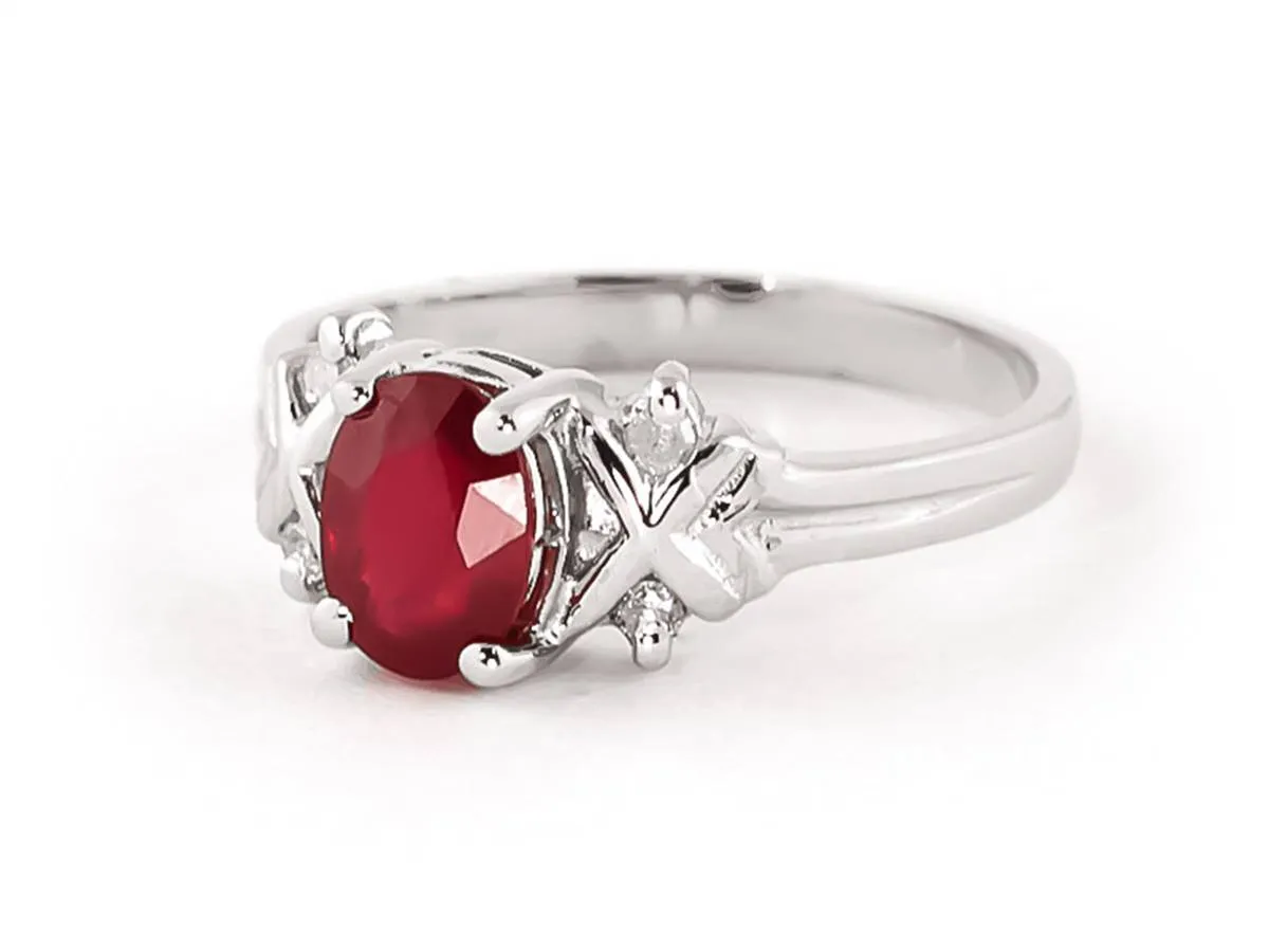 1.47 Carat 14K Solid White Gold Ring Diamond Ruby