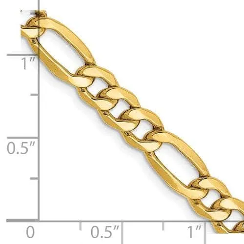 14K 6.5mm Semi-Solid Figaro with Lobster Clasp Yellow Gold Chain