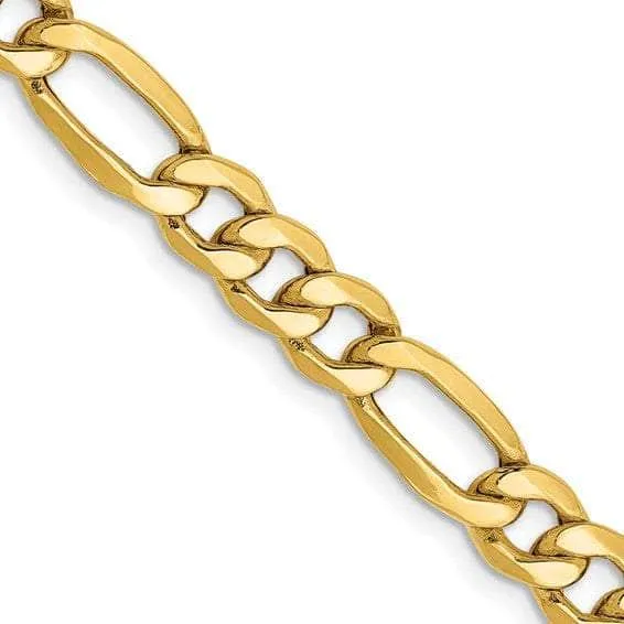 14K 6.5mm Semi-Solid Figaro with Lobster Clasp Yellow Gold Chain