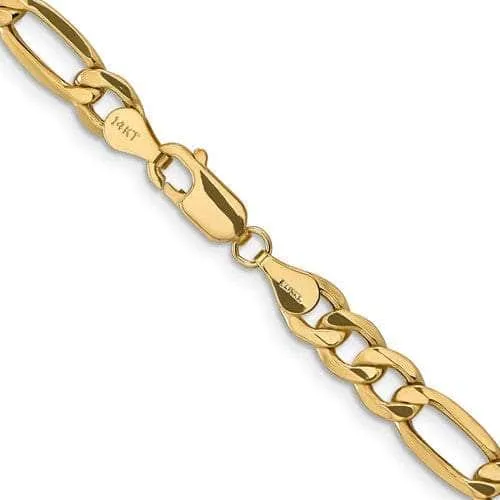 14K 6.5mm Semi-Solid Figaro with Lobster Clasp Yellow Gold Chain