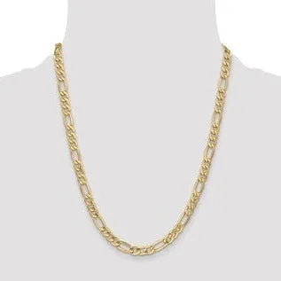 14K 6.5mm Semi-Solid Figaro with Lobster Clasp Yellow Gold Chain