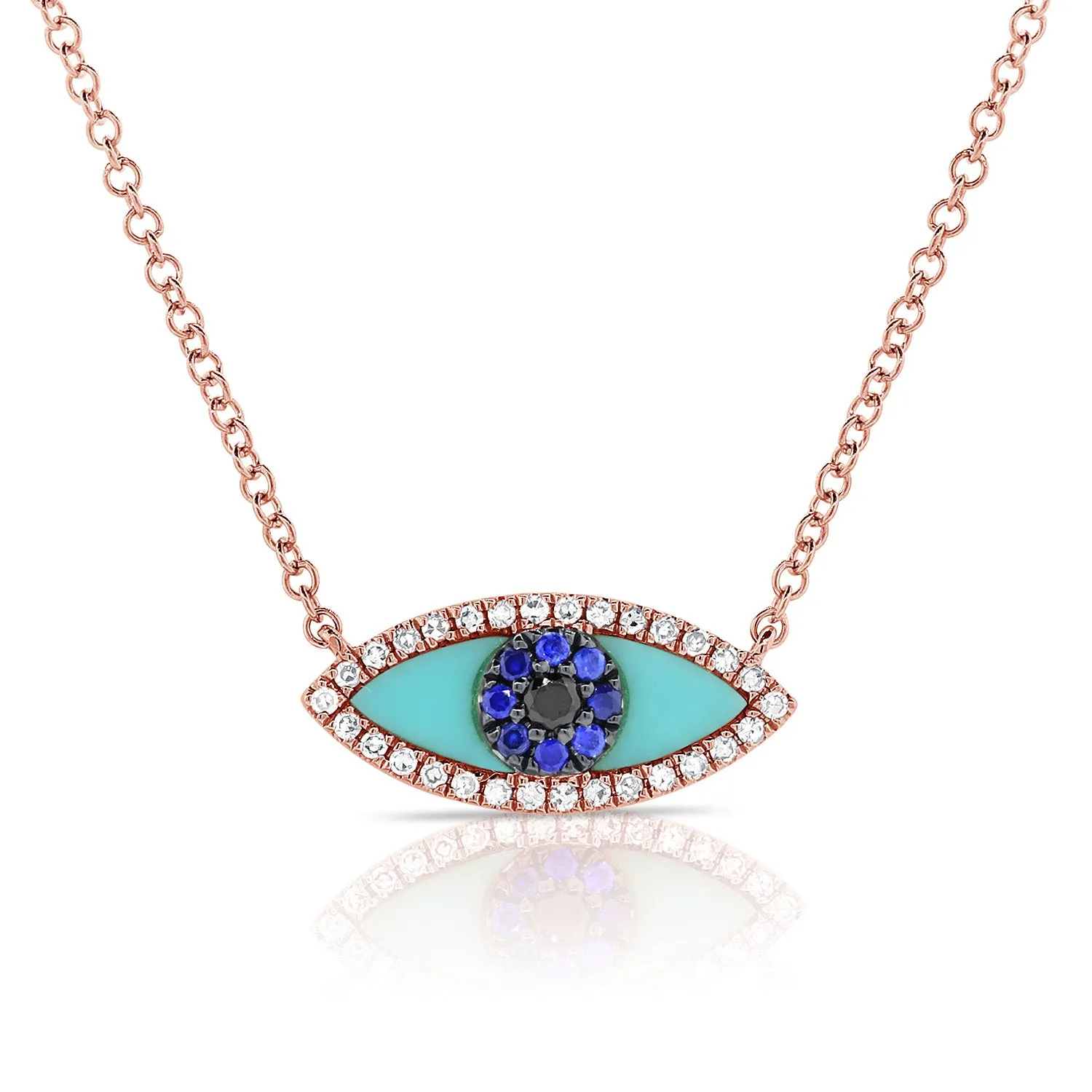 14k Gold & Diamond Turquoise Evil Eye Necklace