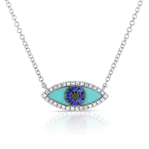 14k Gold & Diamond Turquoise Evil Eye Necklace