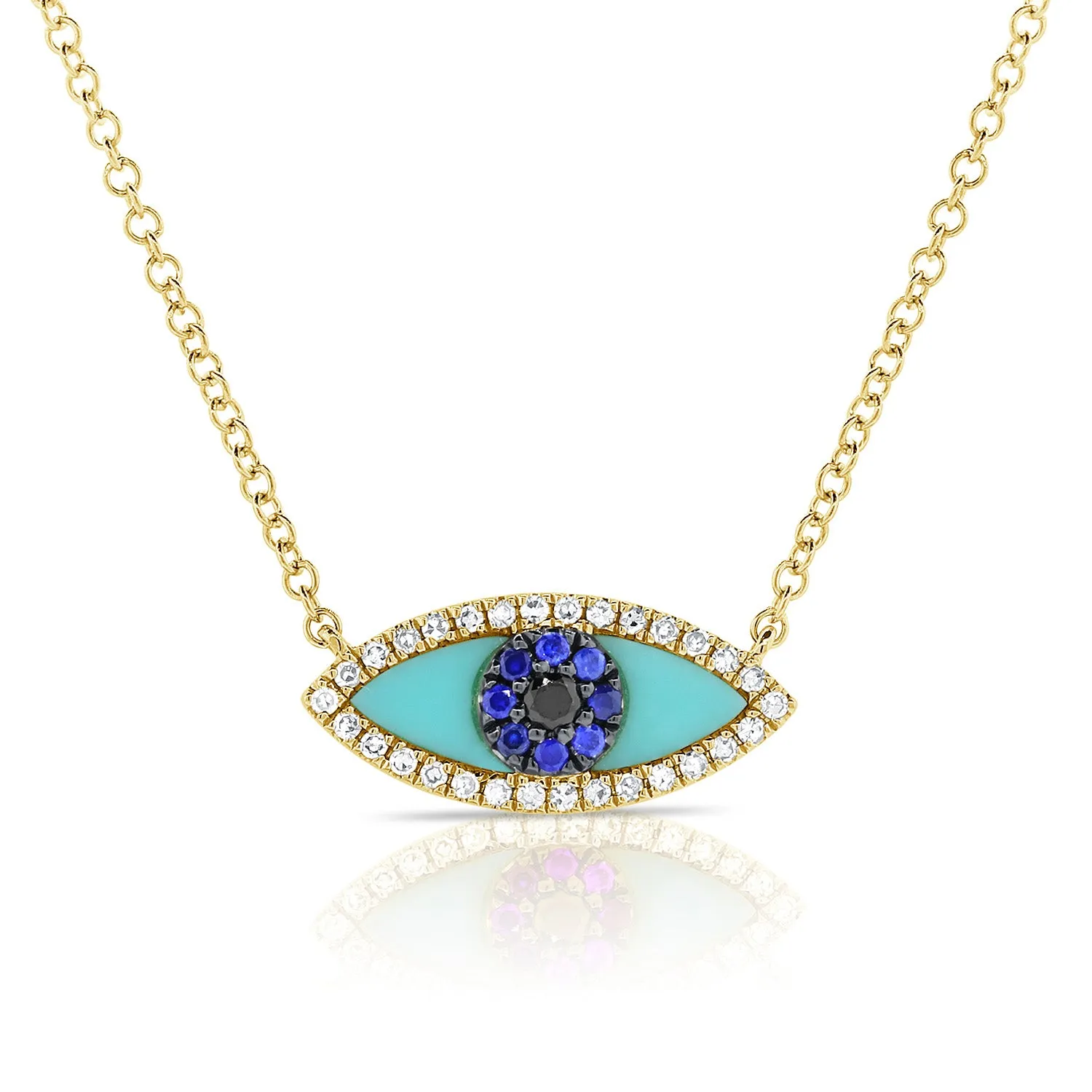 14k Gold & Diamond Turquoise Evil Eye Necklace