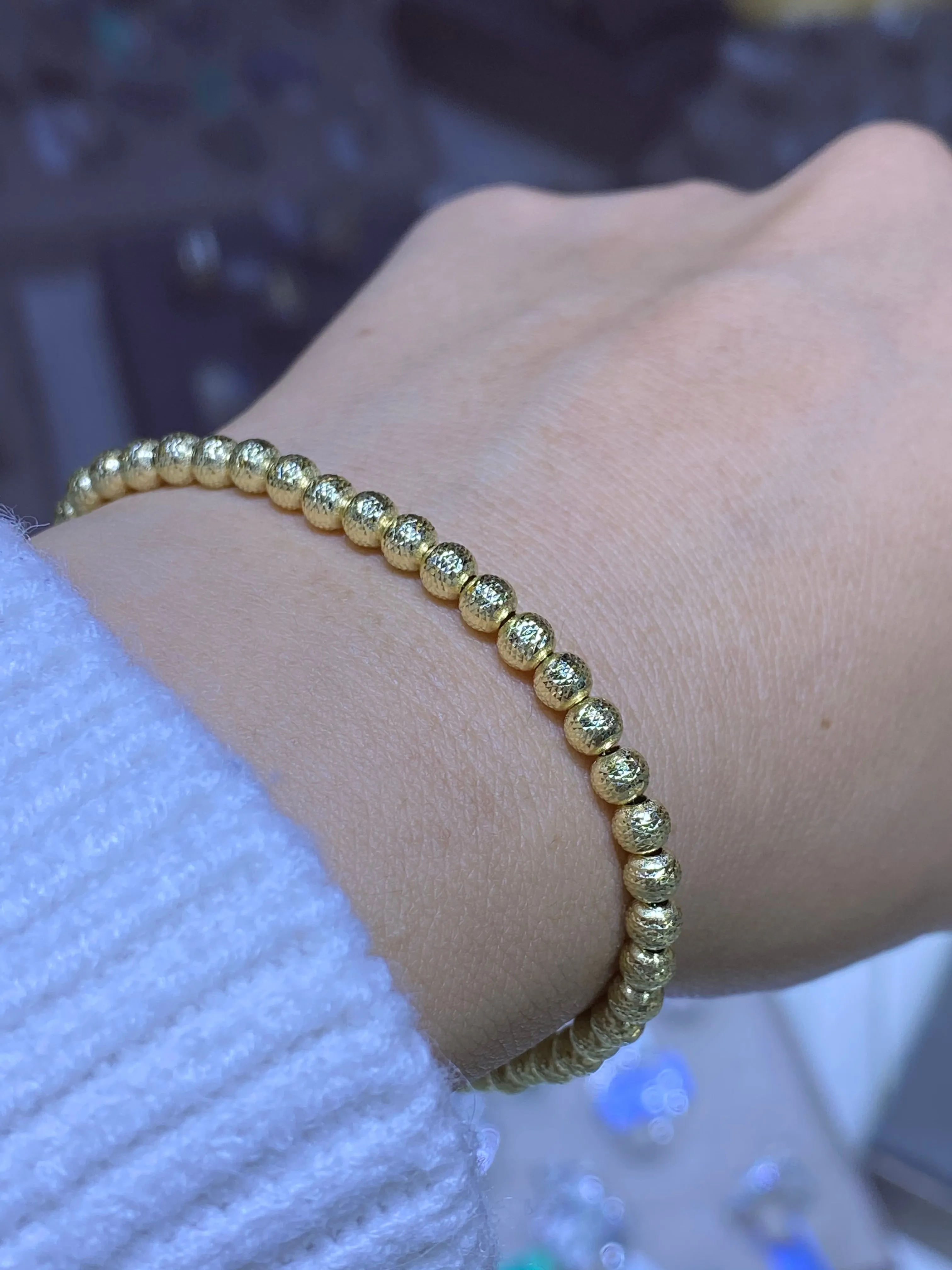 14K Gold Diamond Cut Ball Bracelet