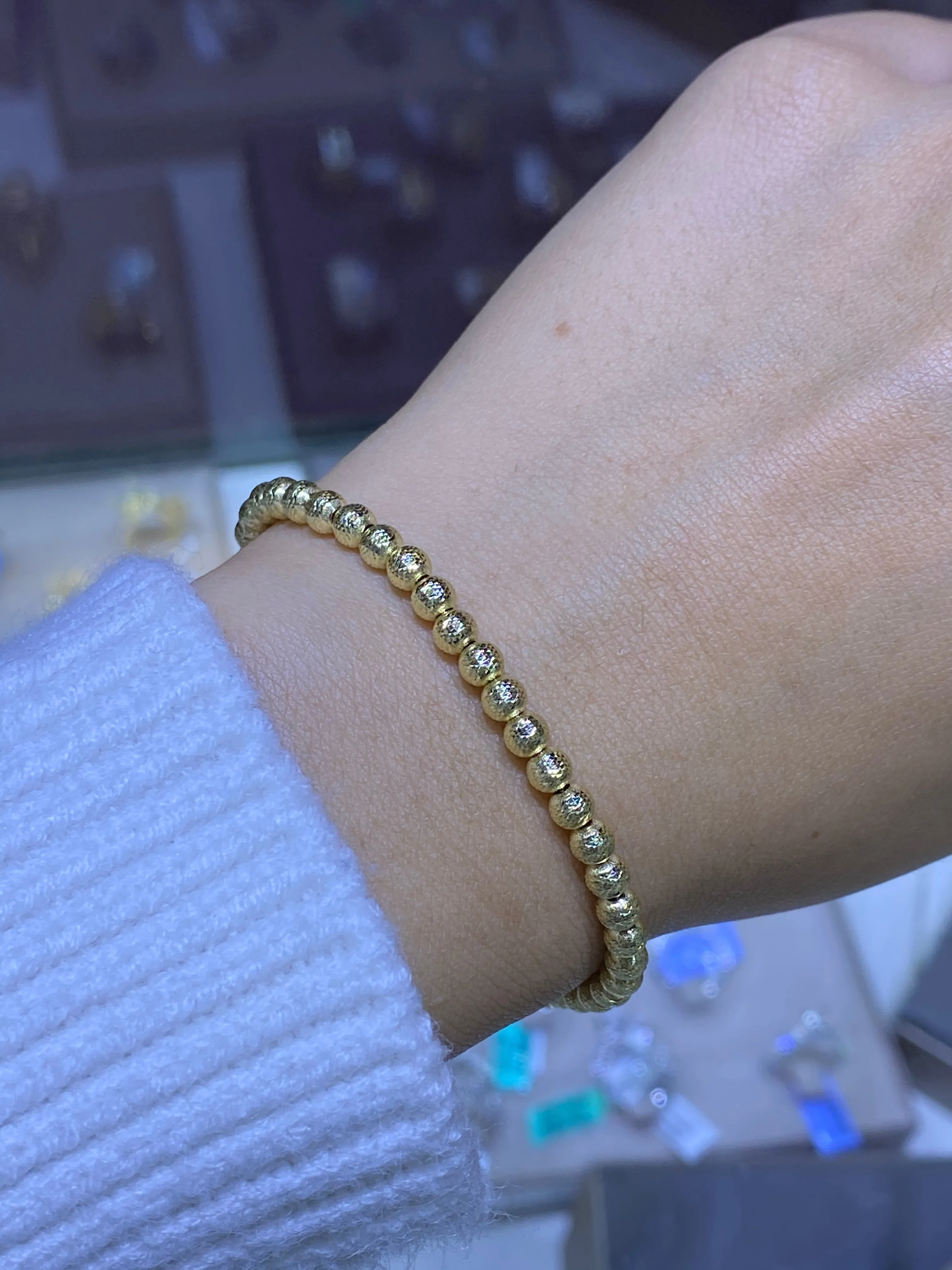 14K Gold Diamond Cut Ball Bracelet