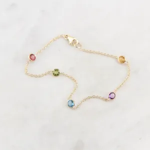 14k Gold Multi-Stone Station Bracelet