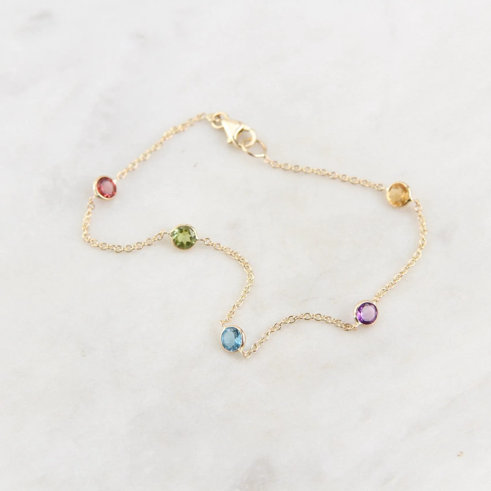 14k Gold Multi-Stone Station Bracelet