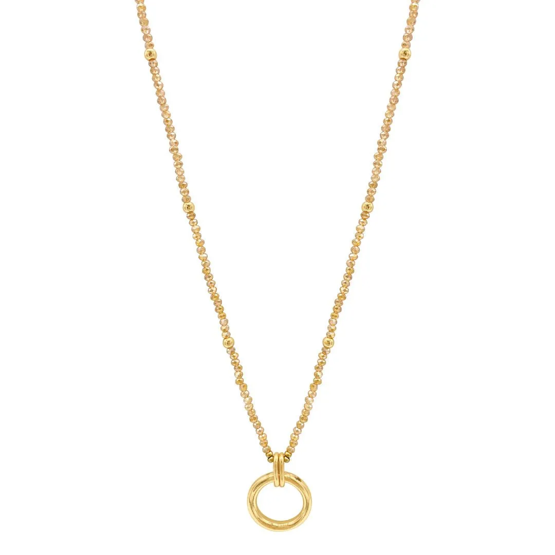 14k Gold Plated Beaded Ring Pendant Necklace