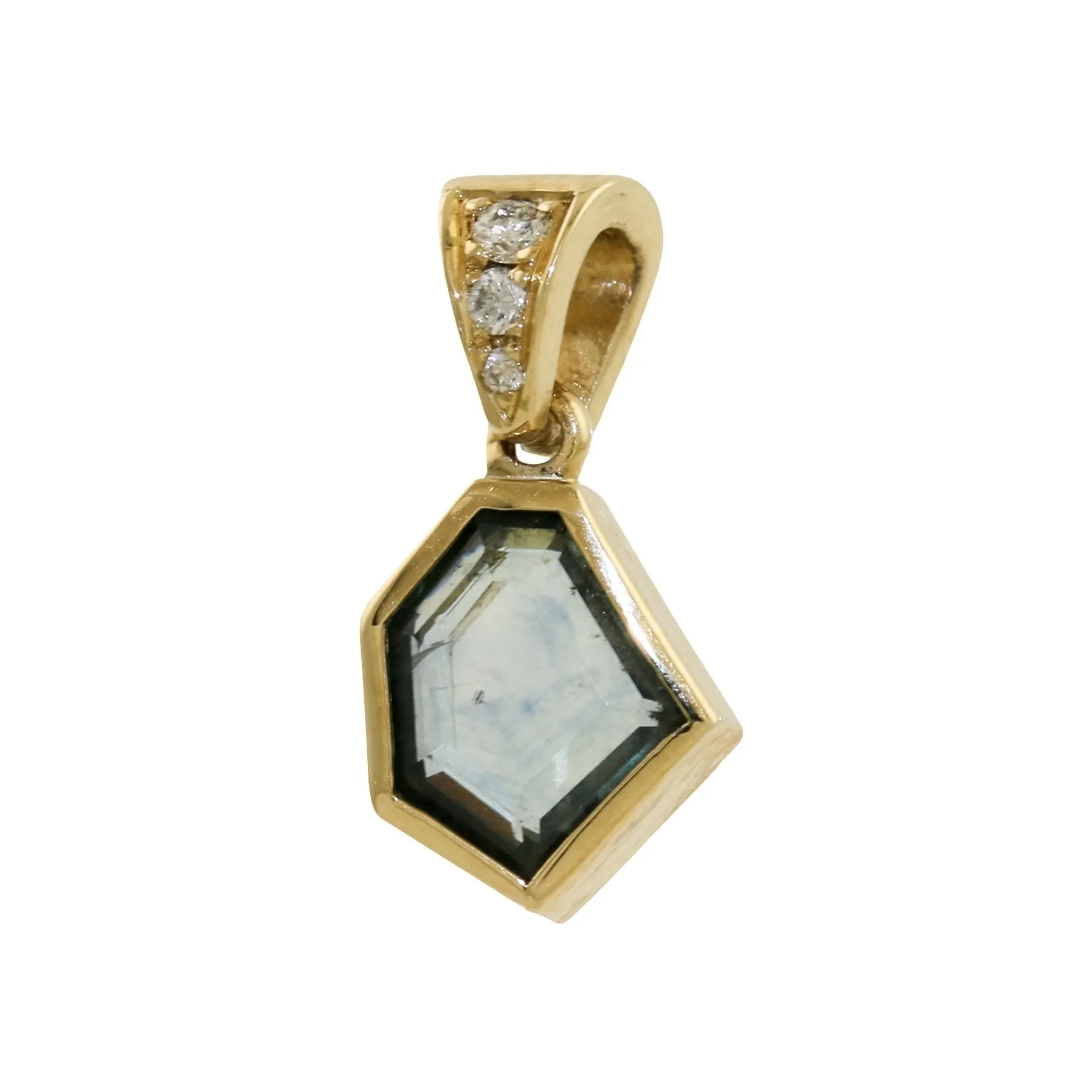 14k Gold Portrait Montana Sapphire x Diamond Pendant