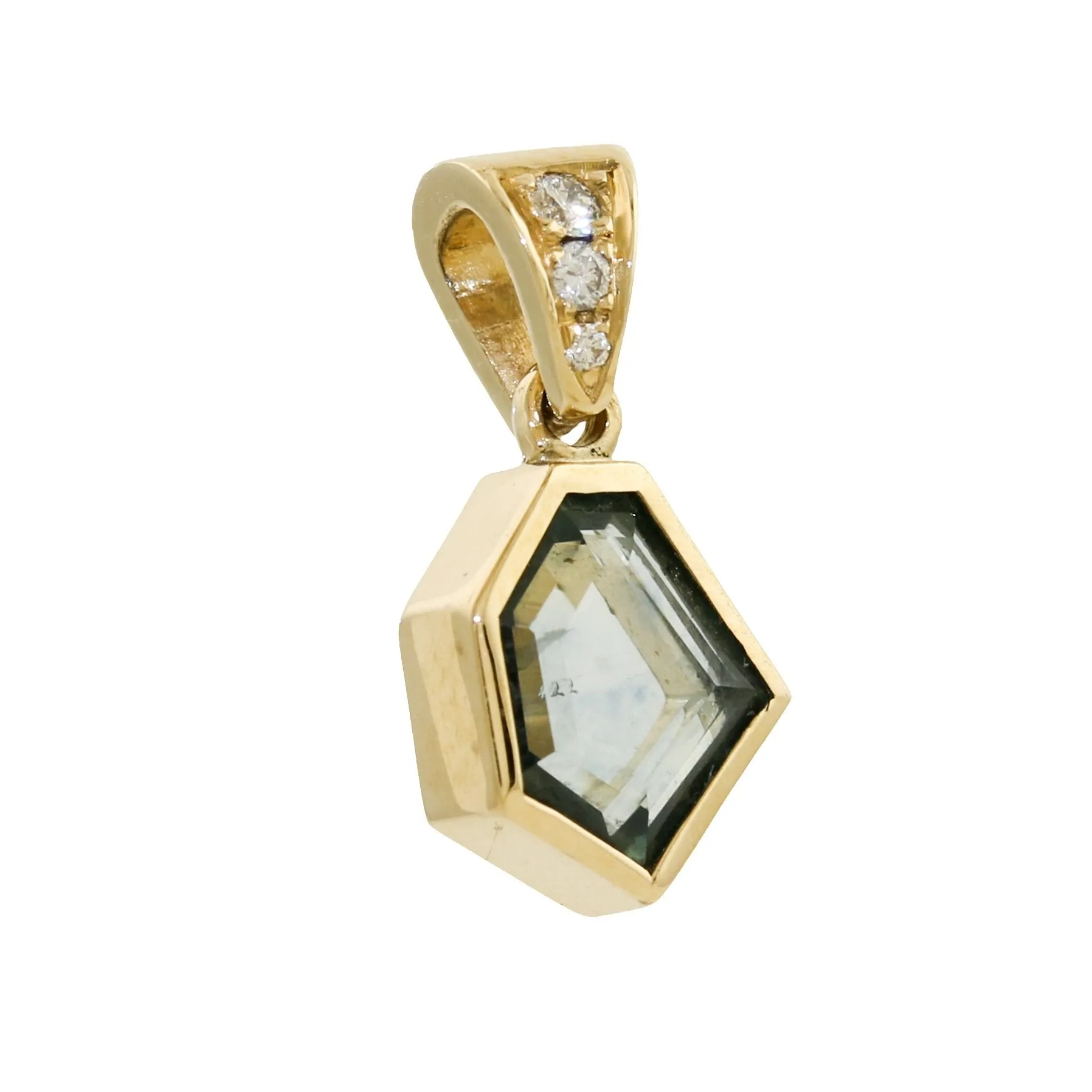 14k Gold Portrait Montana Sapphire x Diamond Pendant