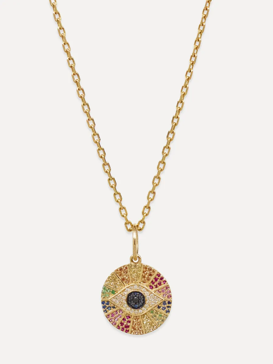 14K Rainbow Sapphire Evil Eye Charm