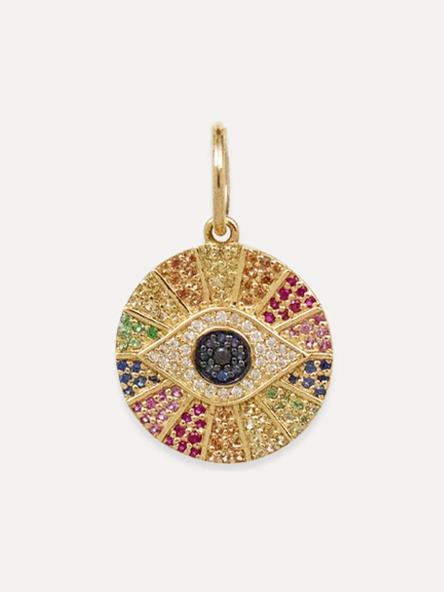 14K Rainbow Sapphire Evil Eye Charm