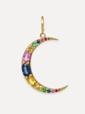 14K Rainbow Sapphire Moon Charm