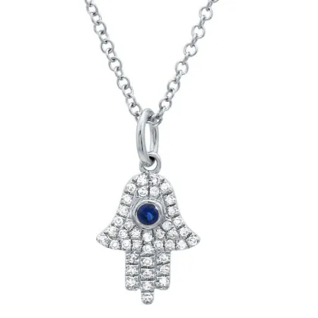 14K Rose Gold Diamond   Sapphire Hamsa/evil eye Necklace