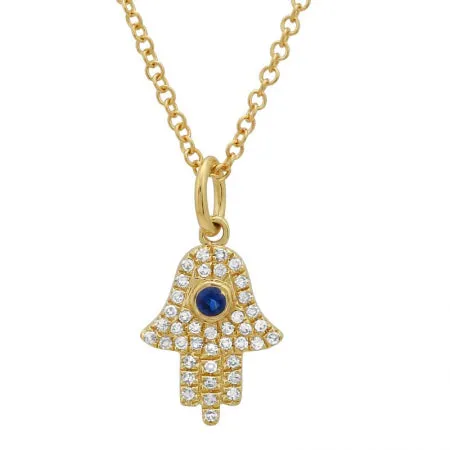 14K Rose Gold Diamond   Sapphire Hamsa/evil eye Necklace