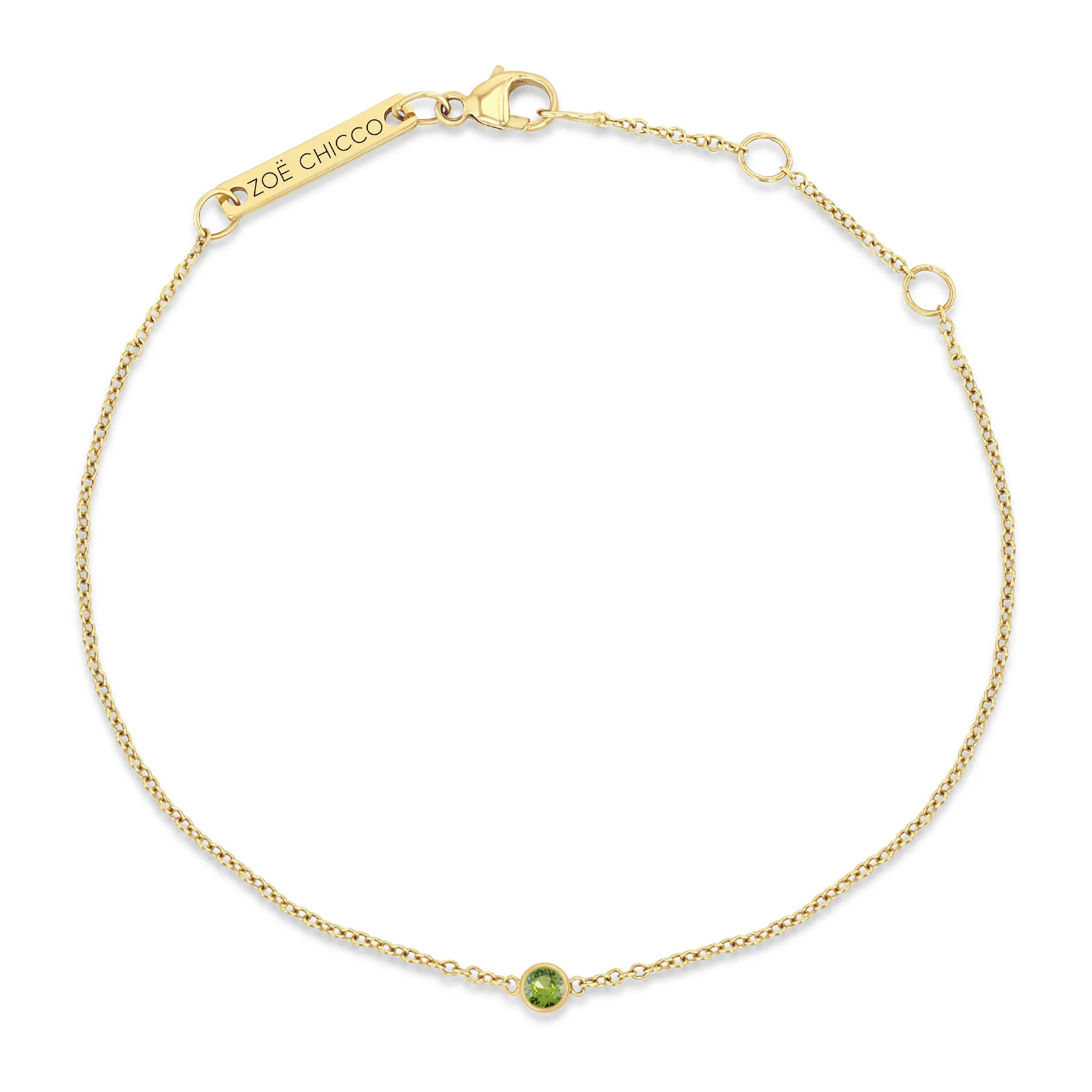 14k Single Peridot Bezel Bracelet | August Birthstone