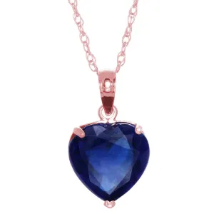 14K Solid Rose Gold Necklace w/ Natural 10mm Heart Sapphire