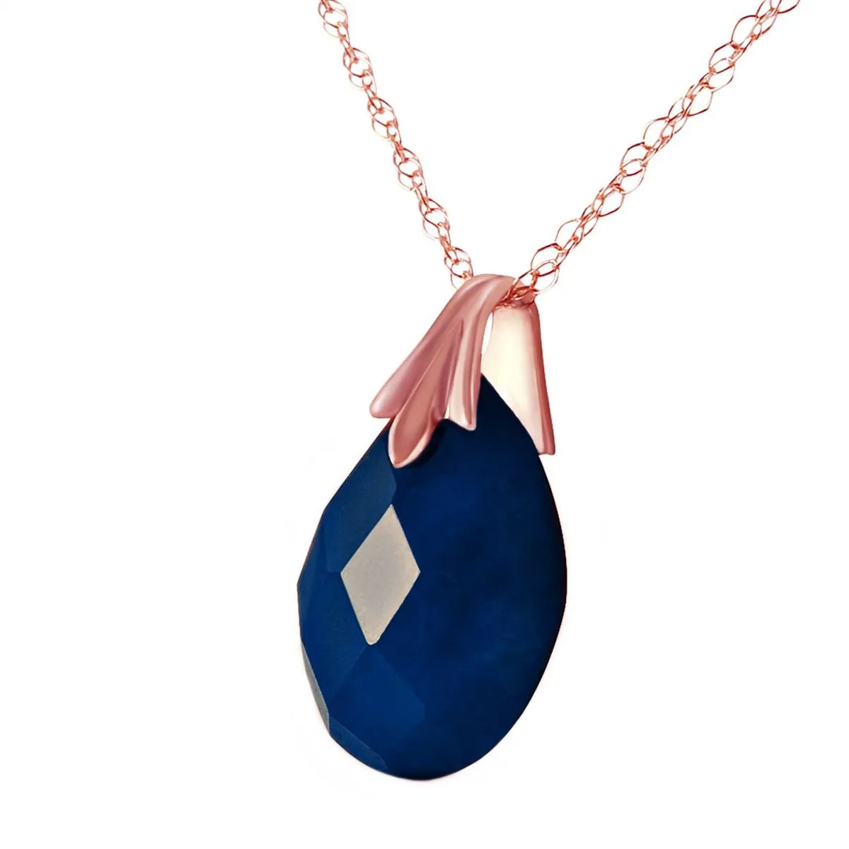 14K Solid Rose Gold Necklace w/ Natural Diamondyed Sapphire