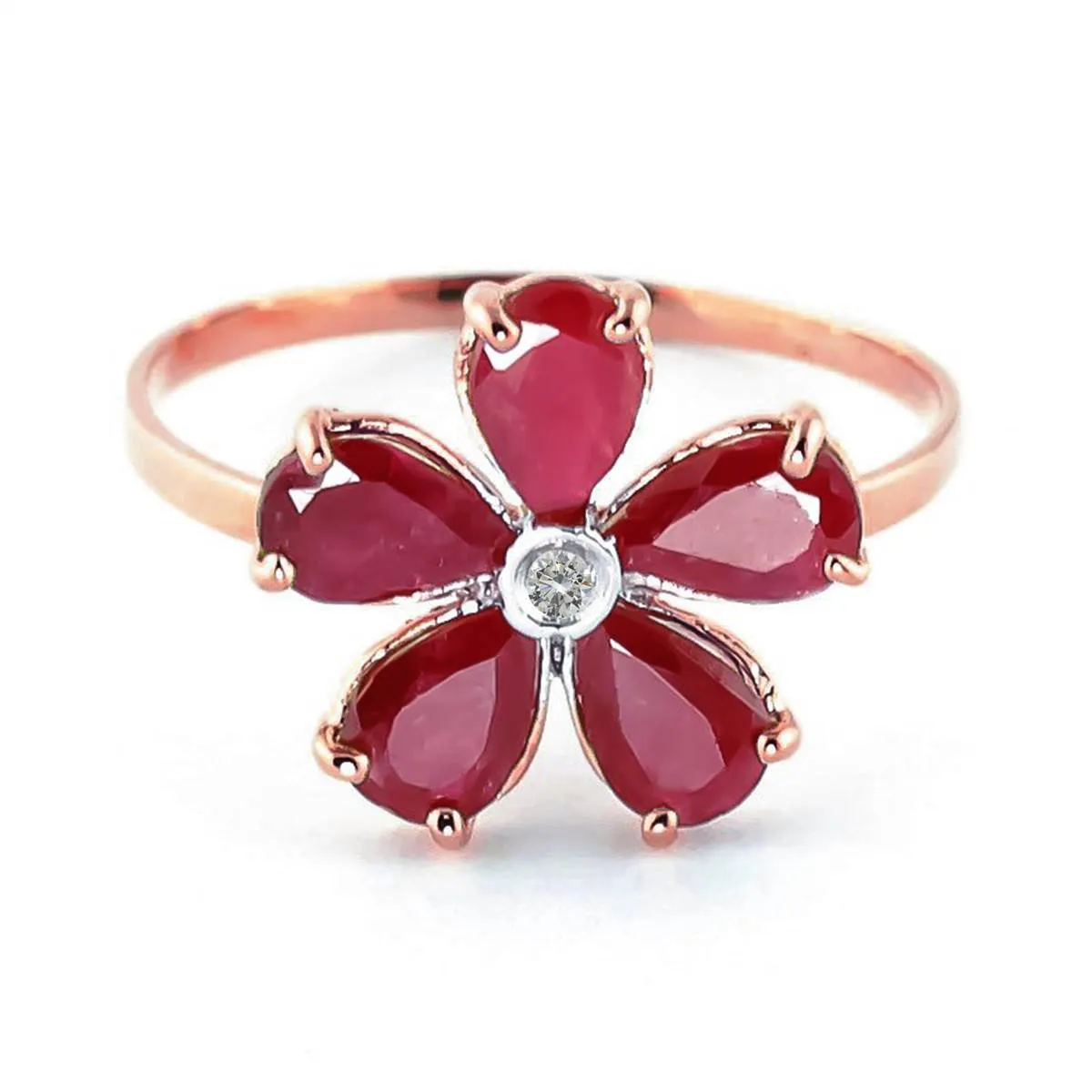 14K Solid Rose Gold Ring Natural Diamond & Ruby Jewelry