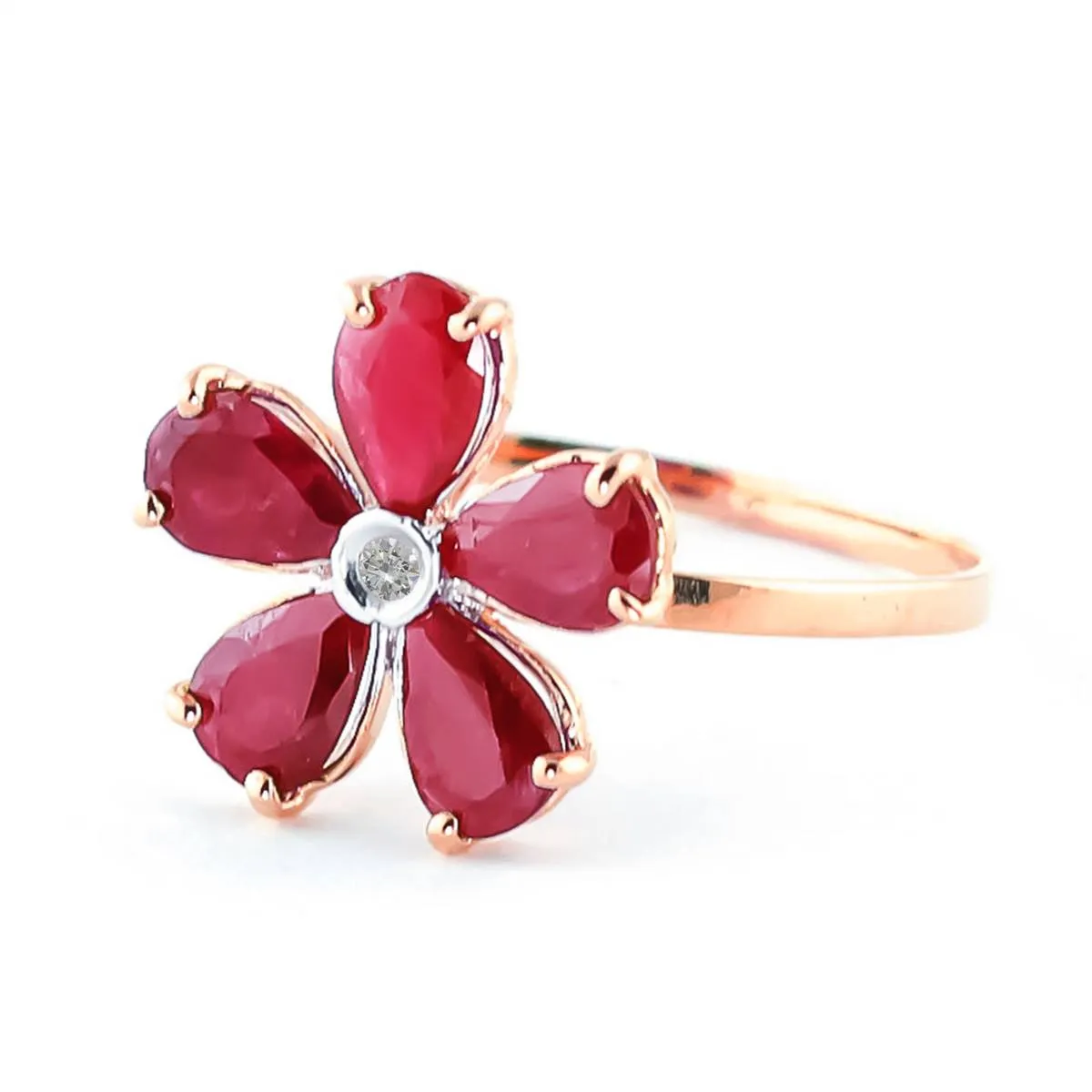 14K Solid Rose Gold Ring Natural Diamond & Ruby Jewelry