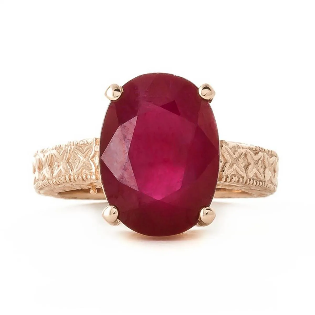 14K Solid Rose Gold Ring w/ Natural Oval Ruby