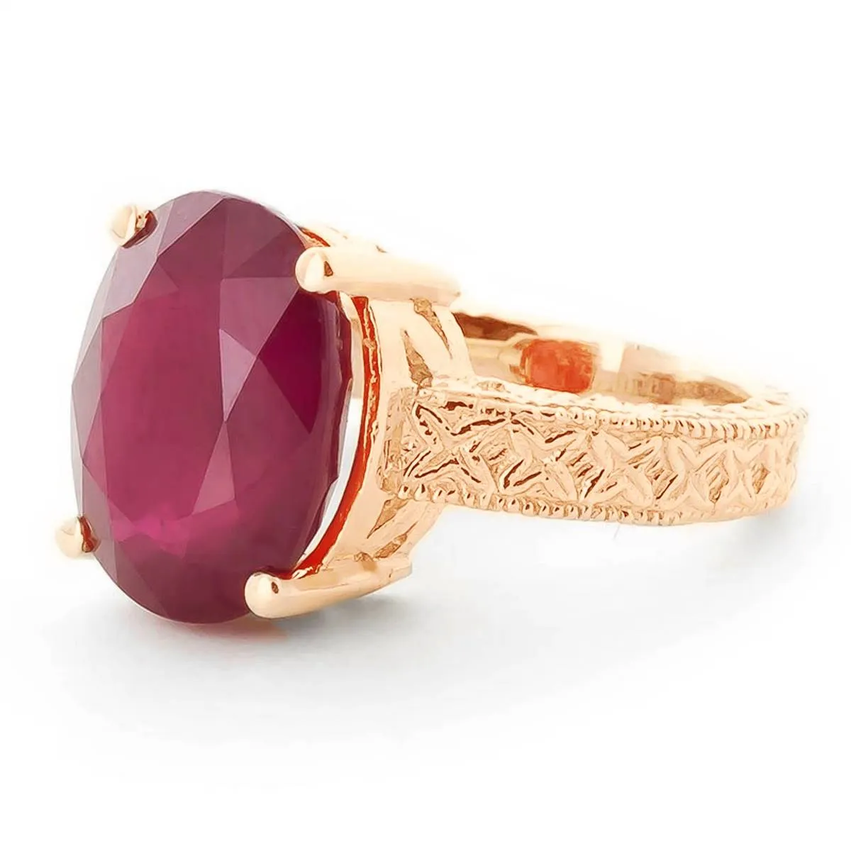 14K Solid Rose Gold Ring w/ Natural Oval Ruby