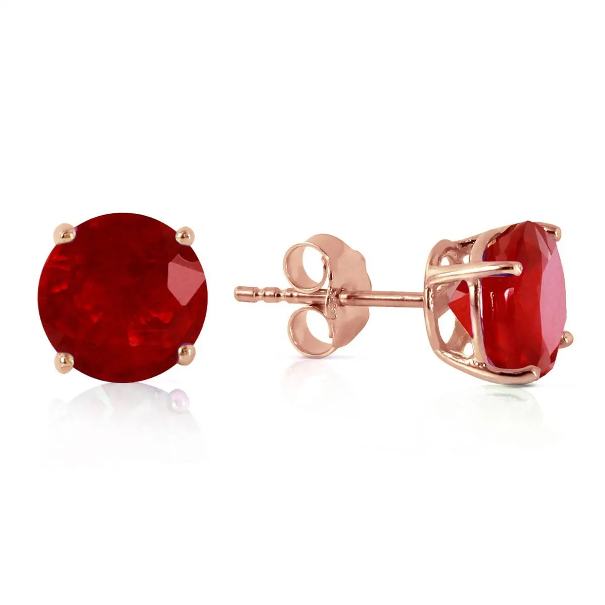 14K Solid Rose Gold Stud Earrings Natural Ruby Gemstone