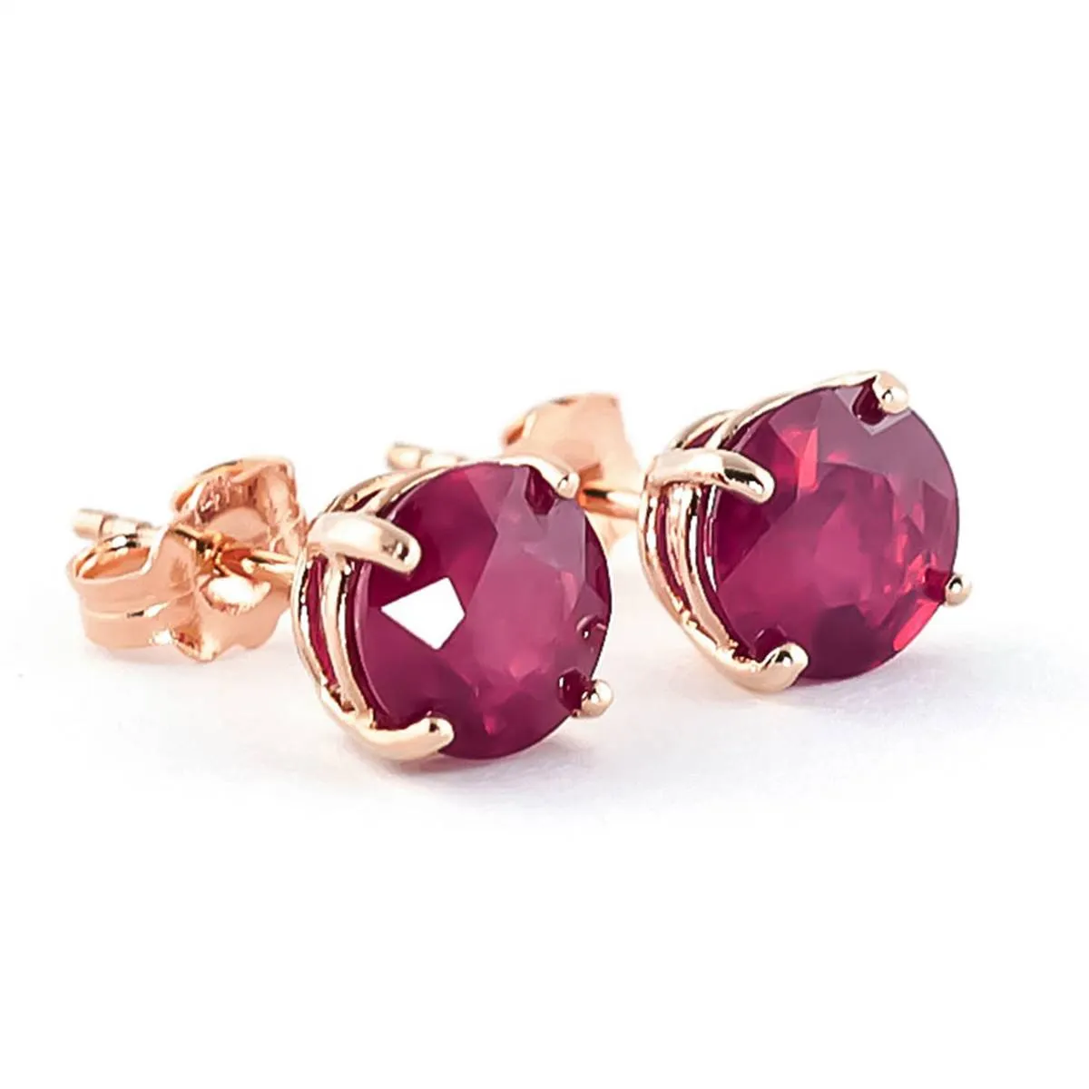 14K Solid Rose Gold Stud Earrings Natural Ruby Gemstone