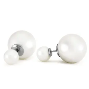 14K Solid White Gold Fashion Style Tribal Double White Shell Pearls Stud Earrings