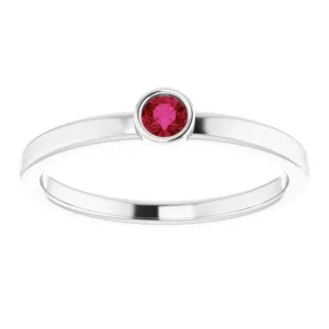 14K White 3 mm Lab-Grown Ruby Ring