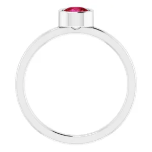 14K White 5 mm Natural Ruby Ring