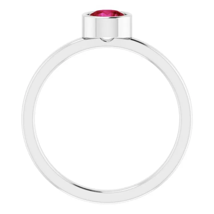 14K White 5 mm Natural Ruby Ring