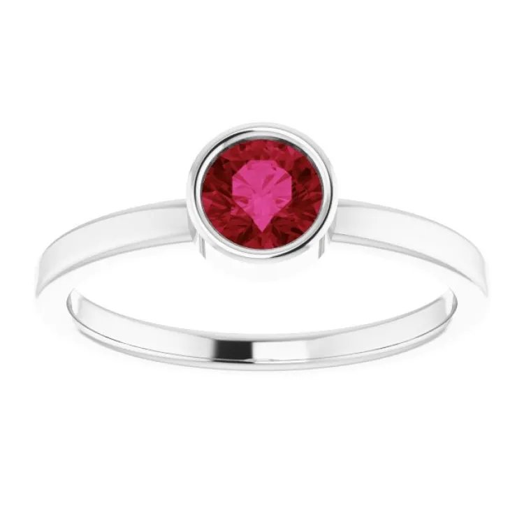 14K White 5 mm Natural Ruby Ring