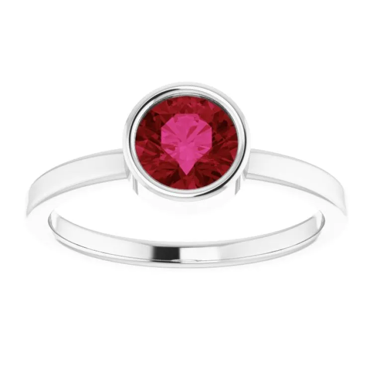 14K White 6 mm Lab-Grown Ruby Ring