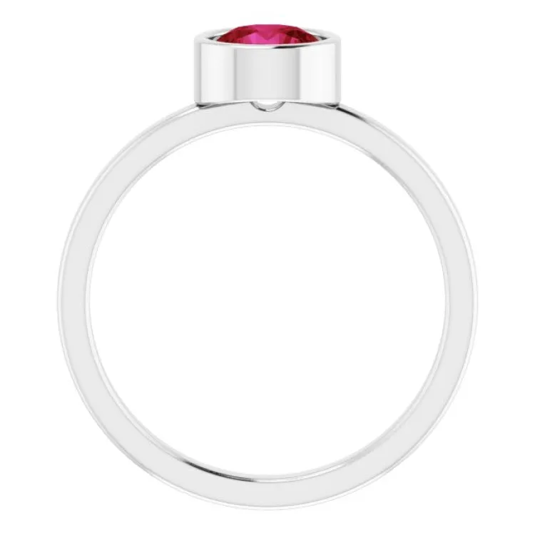 14K White 6 mm Lab-Grown Ruby Ring