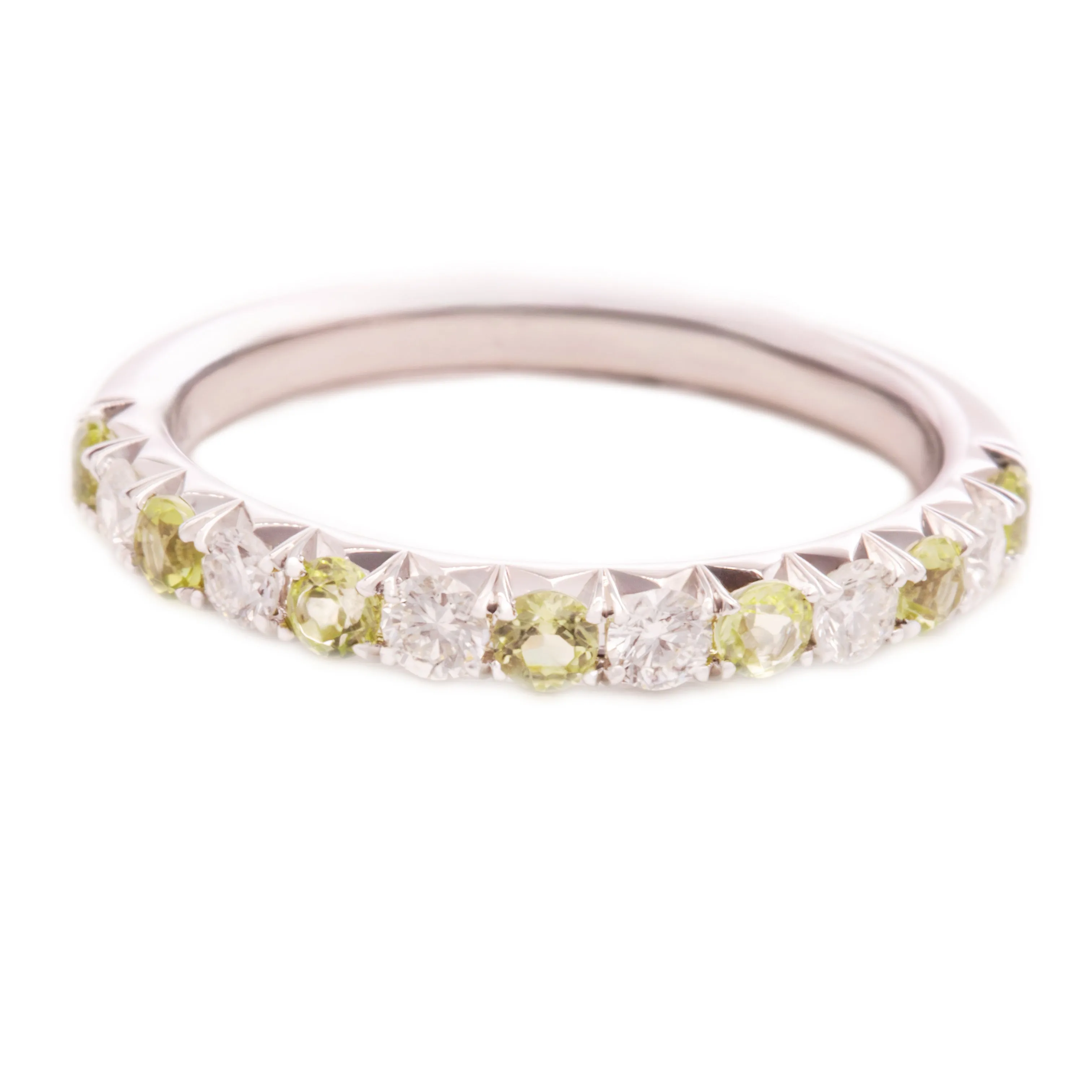 14k White Gold Diamond & Peridot Band