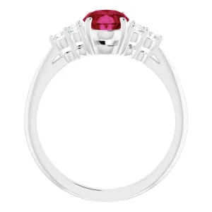 14K White Lab-Grown Ruby & 1/6 CTW Natural Diamond Ring