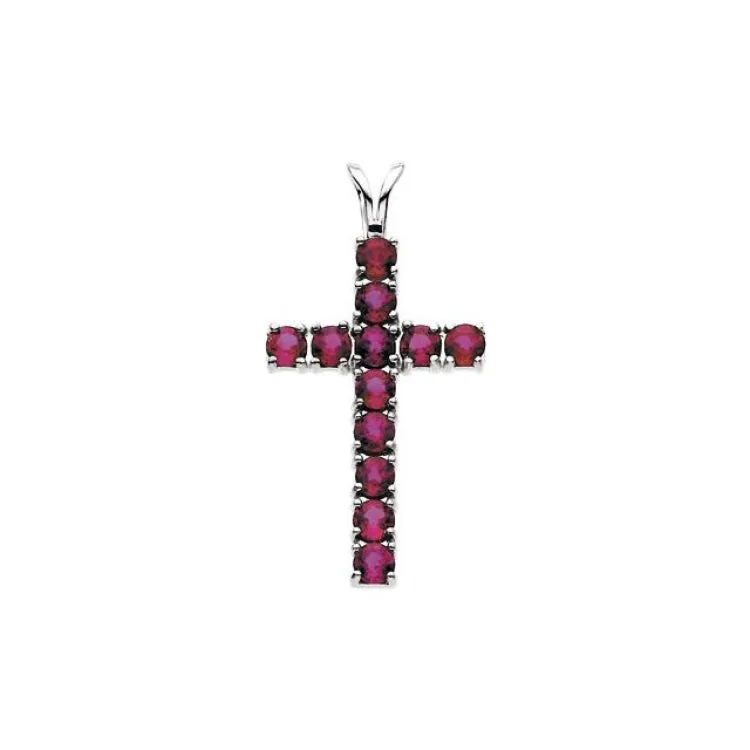 14K White Natural Ruby Cross Pendant