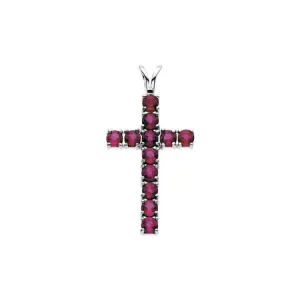 14K White Natural Ruby Cross Pendant