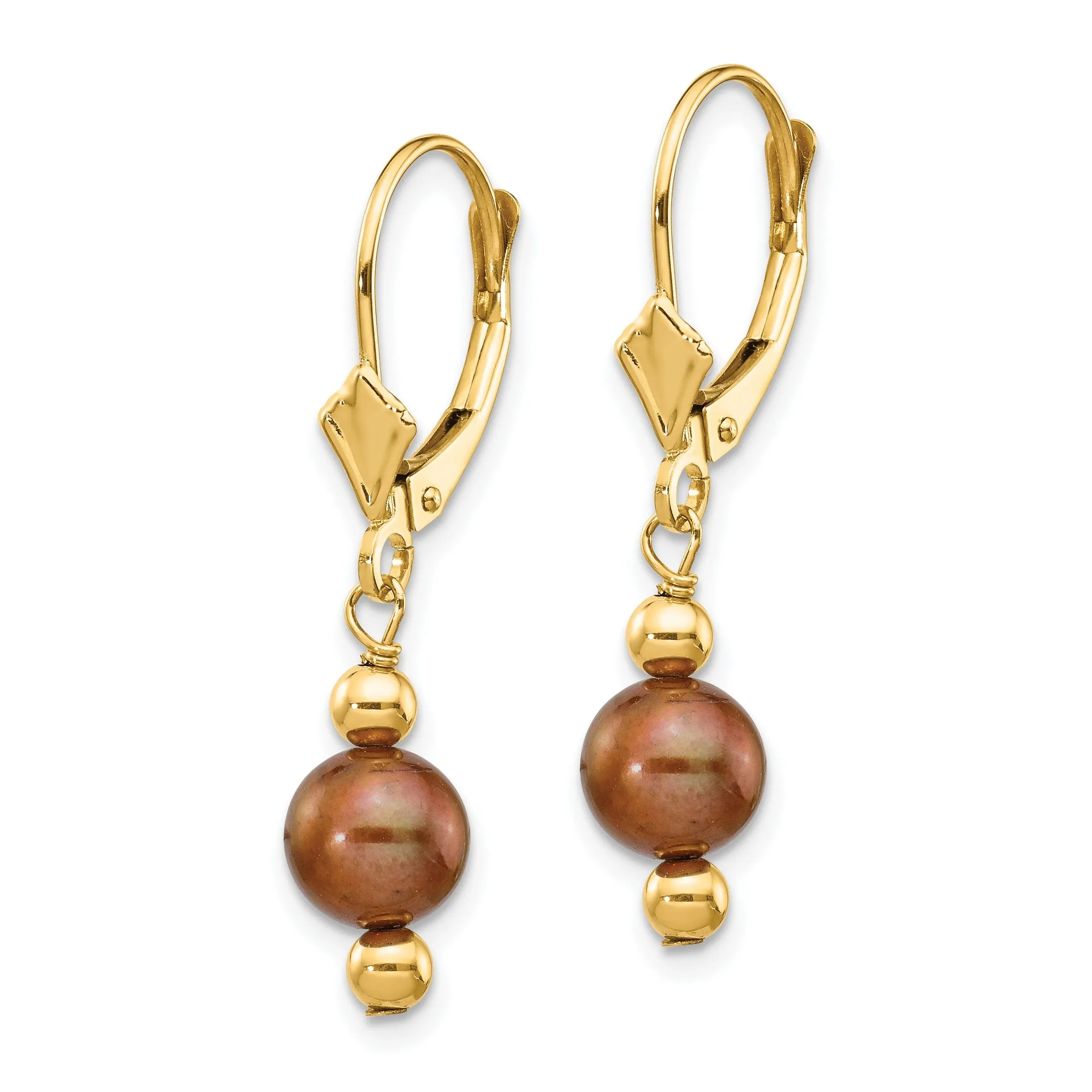 14k Yellow Gold Chocolate Pearl Bead Earrings