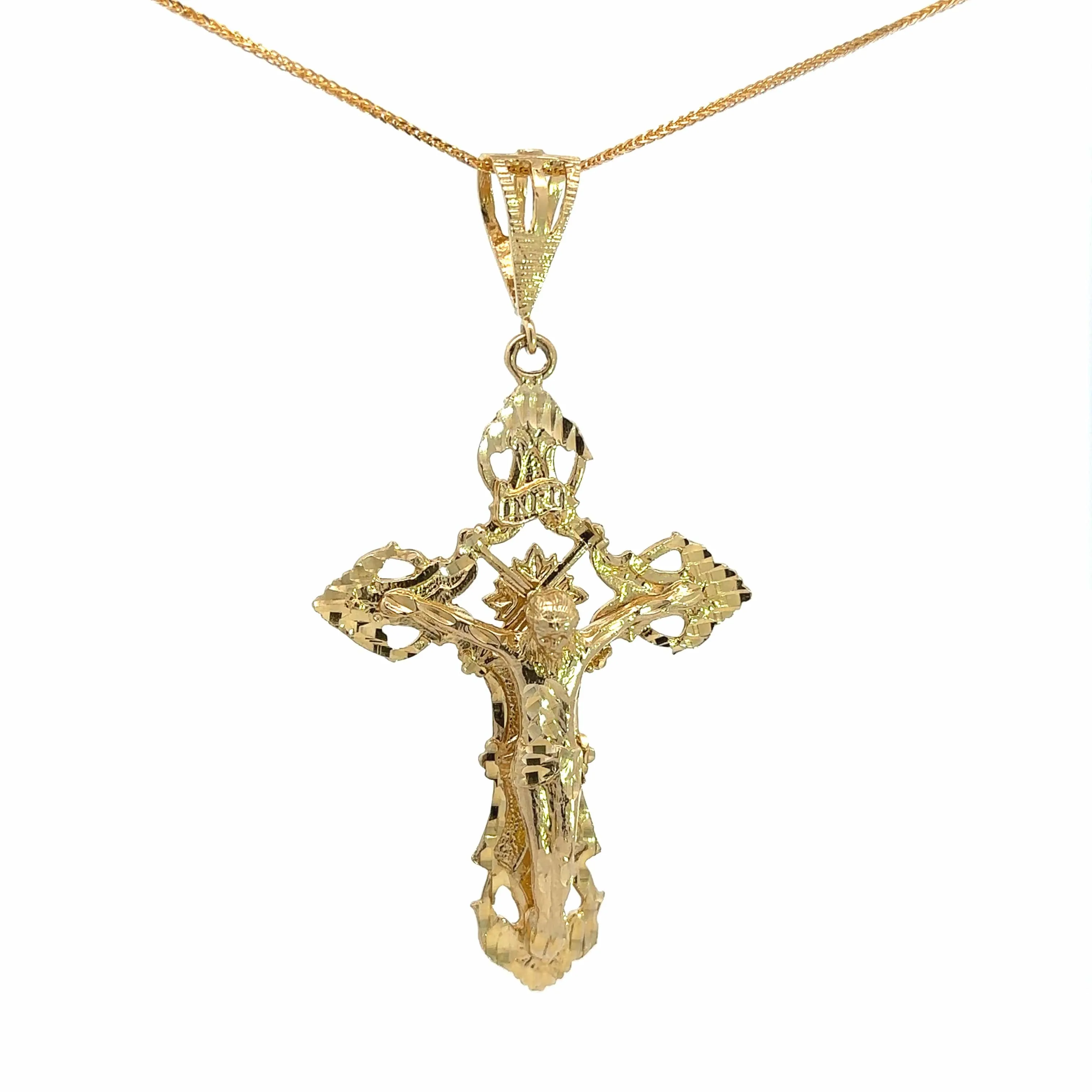 14k Yellow Gold Diamond Cut Cross Pendant Necklace